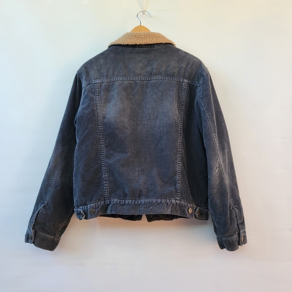 Abercrombie Fitch Jacket Men's XL Sherpa Lined Corduroy Charcoal Gray Vintage - Picture 13 of 16